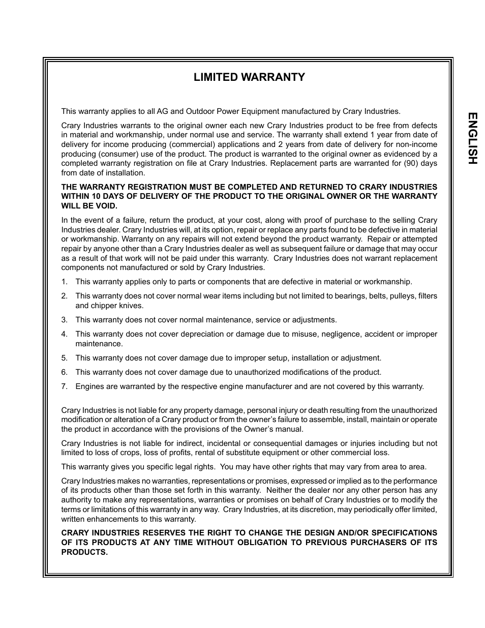 English, Limited warranty | Echo CH911DH Owners Manual v.2 User Manual | Page 3 / 28