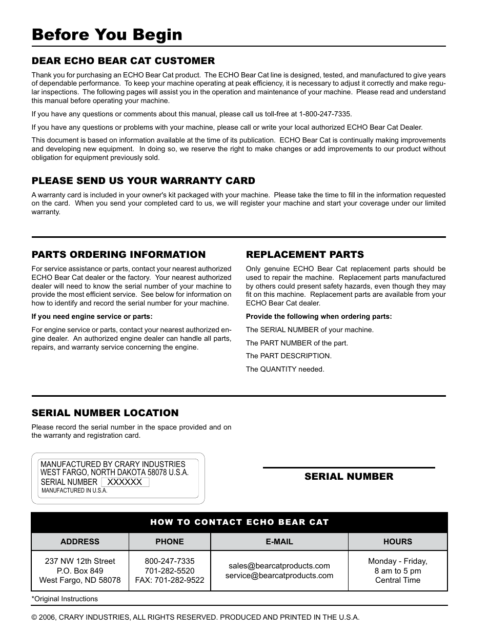 Before you begin | Echo 72928 Owners Manual v.7 User Manual | Page 2 / 33