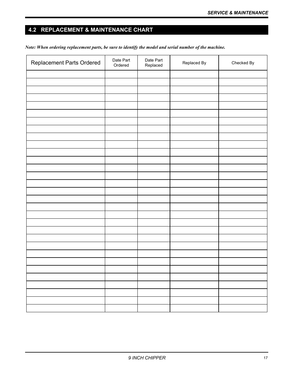 2 replacement & maintenance chart | Echo 72928 Owners Manual v.7 User Manual | Page 21 / 33