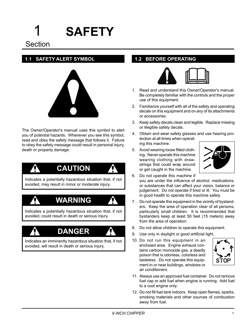 Safety, 1 safety alert symbol, 2 before operating | 1 safety alert symbol 1.2 before operating, Danger, Caution, Warning | Echo 72928 Owners Manual v.7 User Manual | Page 5 / 33