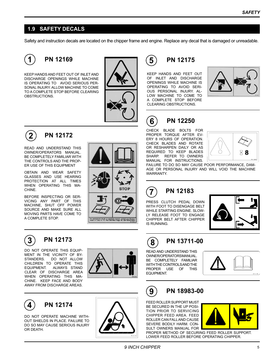 9 safety decals | Echo 72928 Owners Manual v.7 User Manual | Page 9 / 33