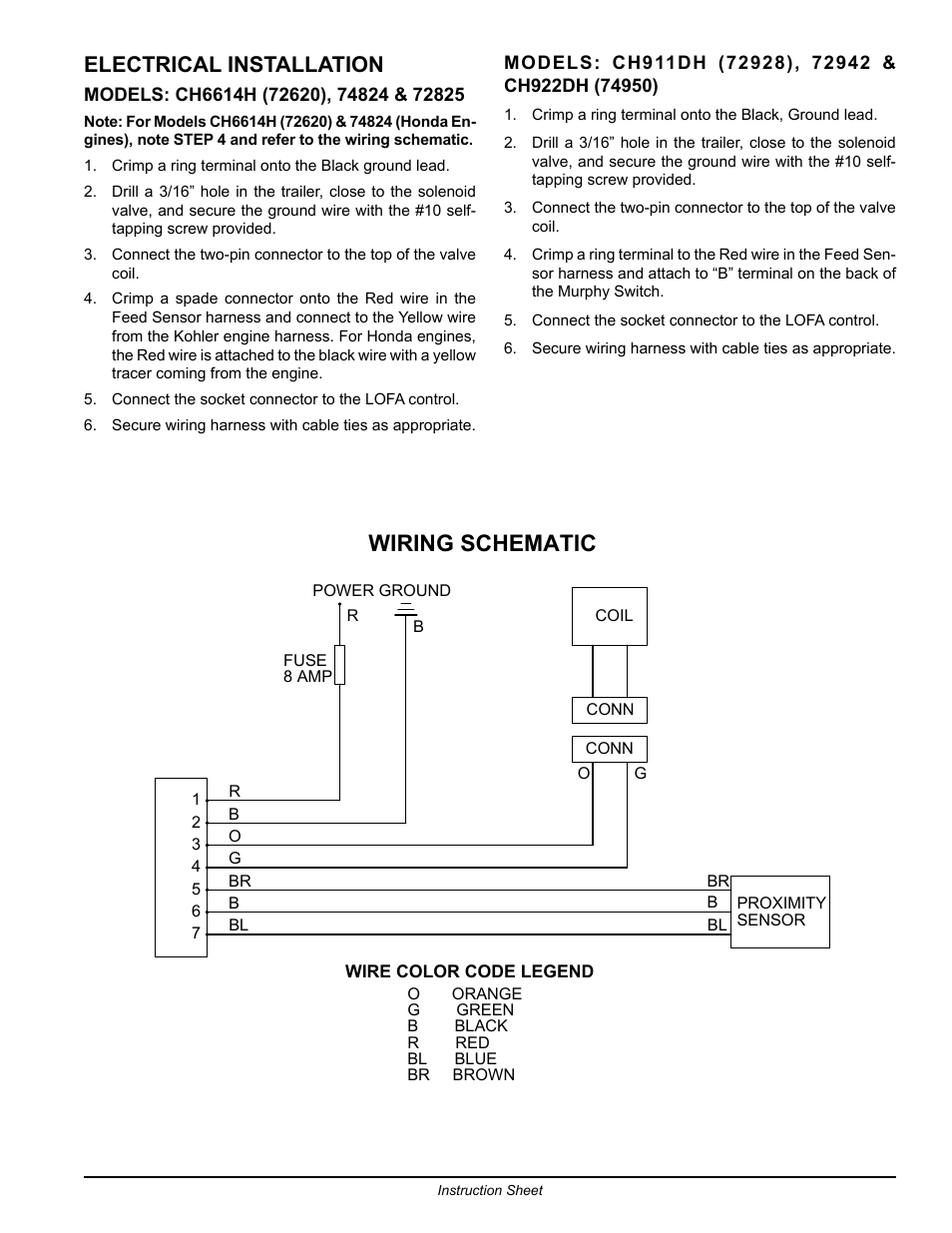 Wiring schematic, Electrical installation | Echo 72825 Instruction User Manual | Page 3 / 4