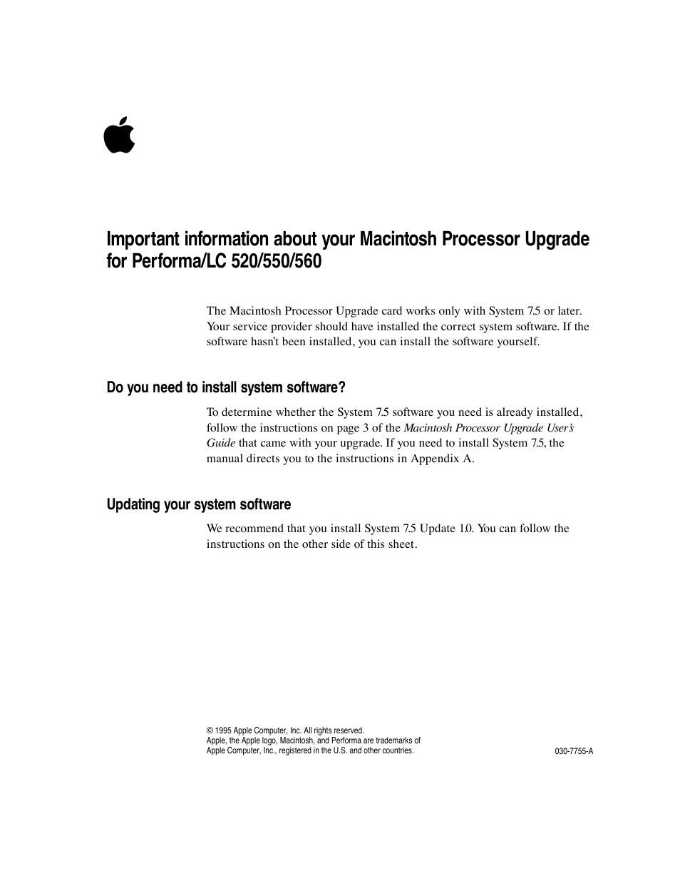 Apple LC 550 User Manual | 2 pages