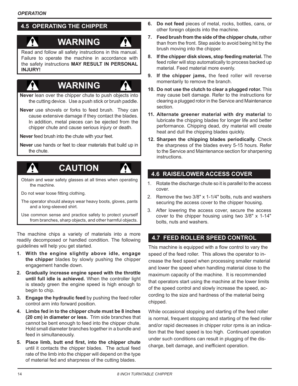 Warning, Caution | Echo CH8993H Owners Manual v.7 User Manual | Page 18 / 37