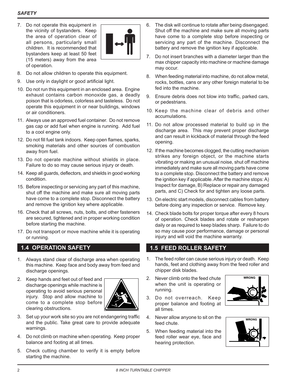 4 operation safety, 5 feed roller safety, 4 operation safety 1.5 feed roller safety | Echo CH8993H Owners Manual v.7 User Manual | Page 6 / 37