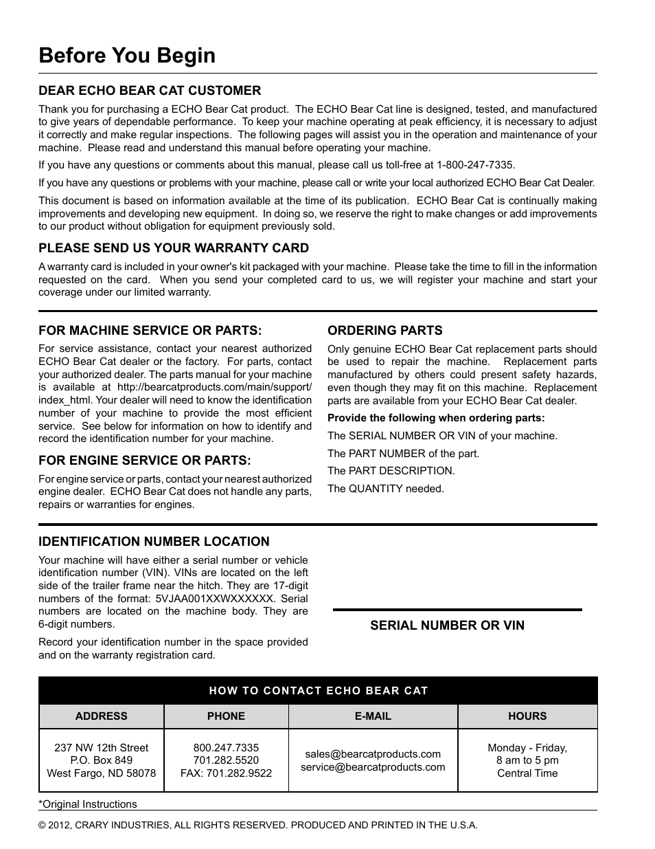 Before you begin | Echo CH8993H Owners Manual v.6 User Manual | Page 2 / 34