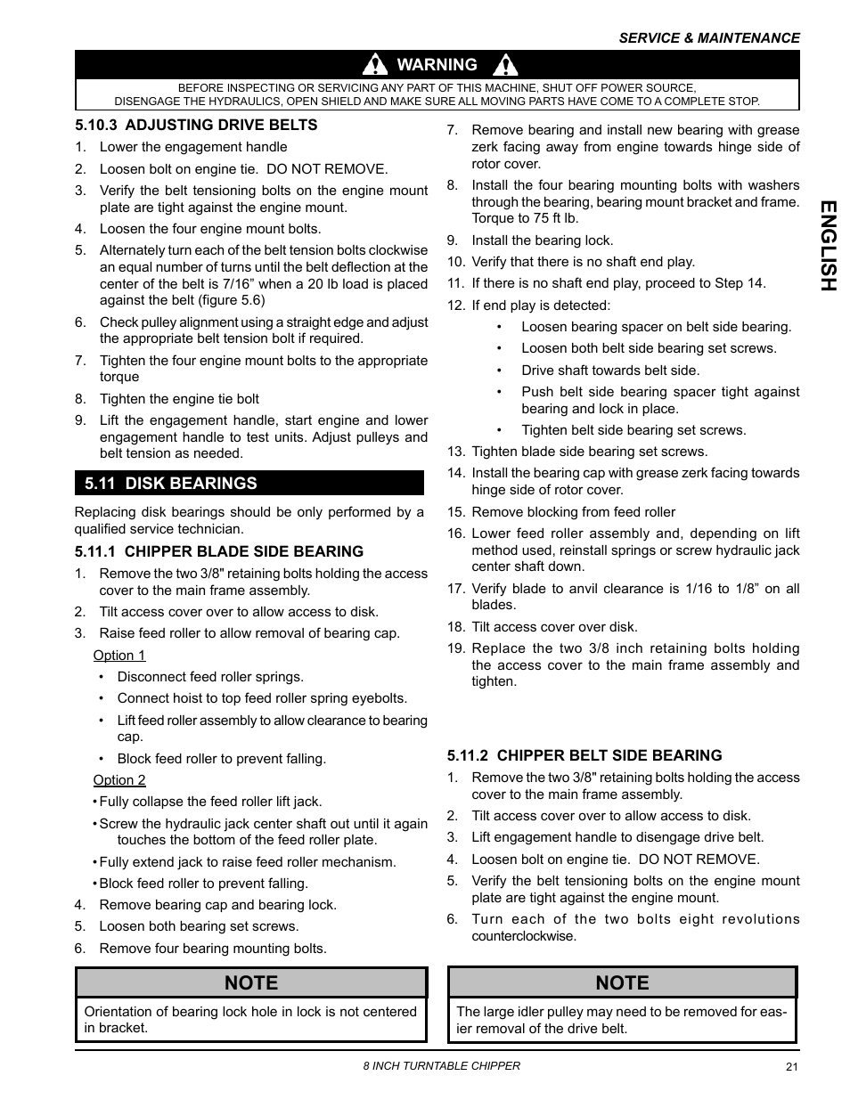 11 disk bearings, English | Echo CH8993H Owners Manual v.6 User Manual | Page 25 / 34