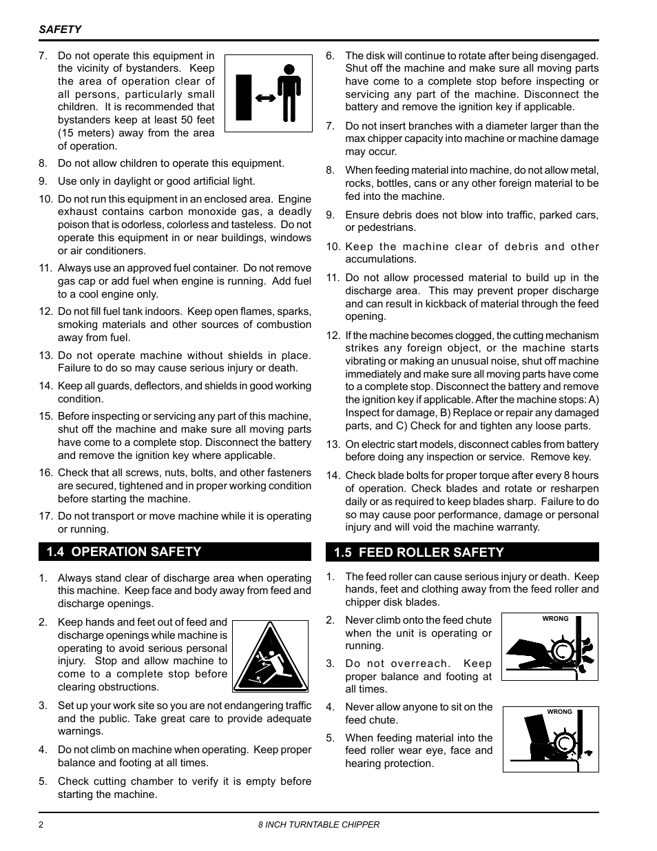 4 operation safety, 5 feed roller safety, 4 operation safety 1.5 feed roller safety | Echo CH8993H Owners Manual v.6 User Manual | Page 6 / 34