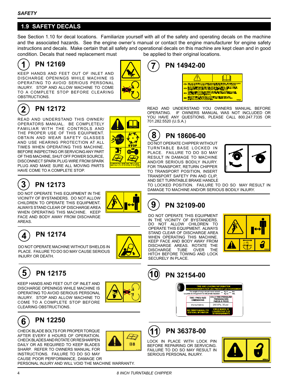 9 safety decals | Echo CH8993H Owners Manual v.6 User Manual | Page 8 / 34