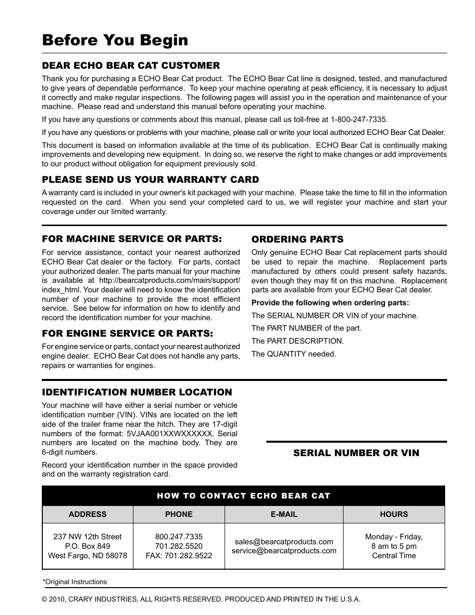 Before you begin | Echo CH8670H Owners Manual v.5 User Manual | Page 2 / 36