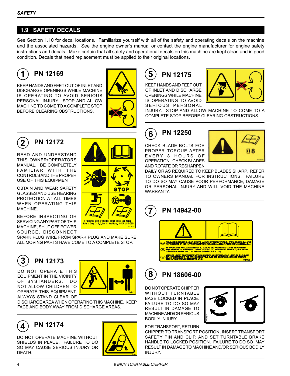 9 safety decals | Echo CH8670H Owners Manual v.5 User Manual | Page 8 / 36