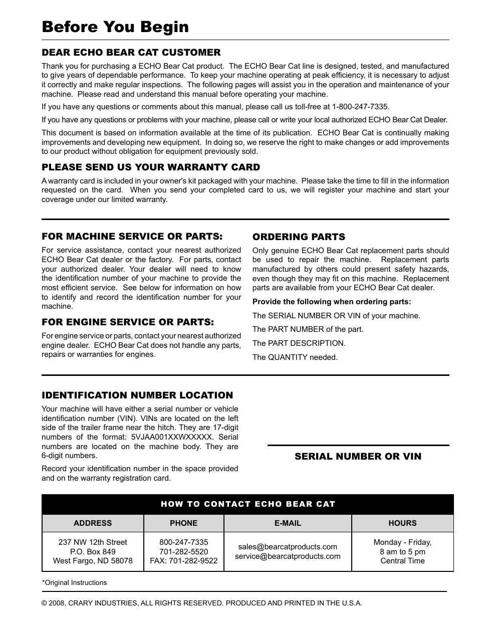 Before you begin | Echo CH8670H Owners Manual v.3 User Manual | Page 2 / 34