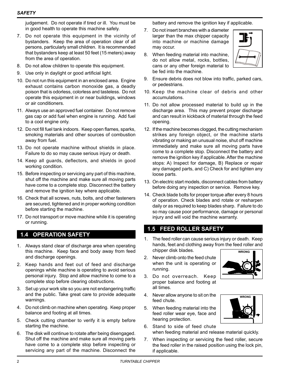 4 operation safety, 5 feed roller safety, 4 operation safety 1.5 feed roller safety | Echo CH8670H Owners Manual v.3 User Manual | Page 6 / 34