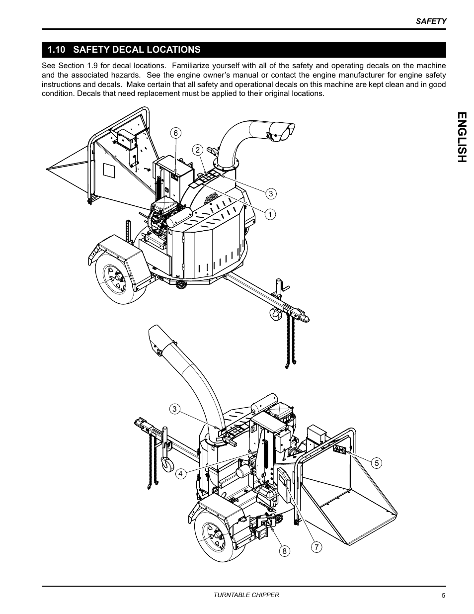 10 safety decal locations, Englis h | Echo CH8670H Owners Manual v.3 User Manual | Page 9 / 34