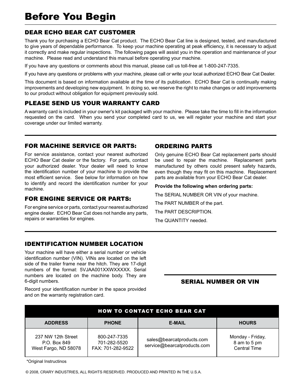 Before you begin | Echo CH8670H Owners Manual v.2 User Manual | Page 2 / 33