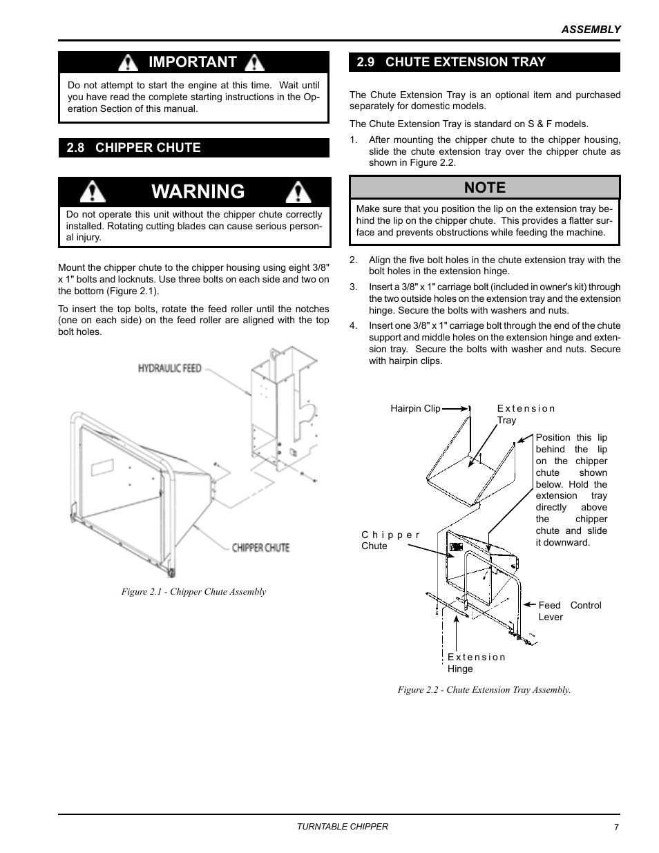 Warning, Important, 8 chipper chute | 9 chute extension tray | Echo 76824 Owners Manual v.3 User Manual | Page 11 / 32