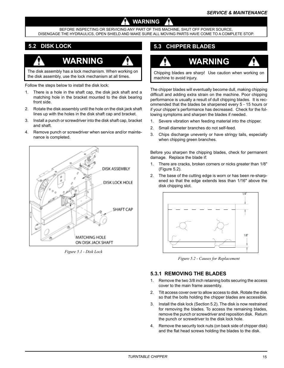 Warning, 3 chipper blades 5.2 disk lock | Echo 76824 Owners Manual v.3 User Manual | Page 19 / 32