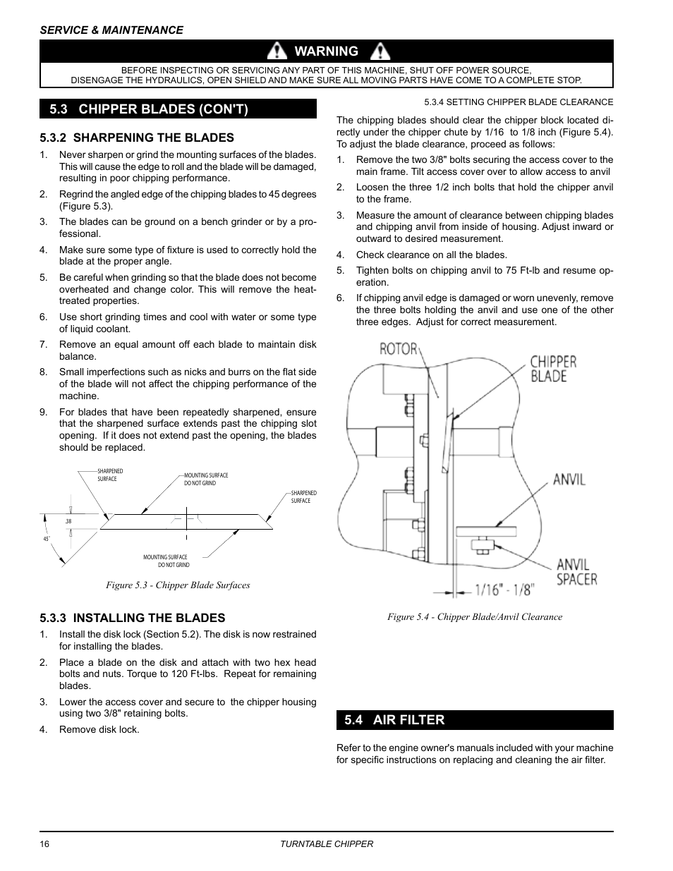Warning, 3 chipper blades (con't), 4 air filter | Echo 76824 Owners Manual v.3 User Manual | Page 20 / 32