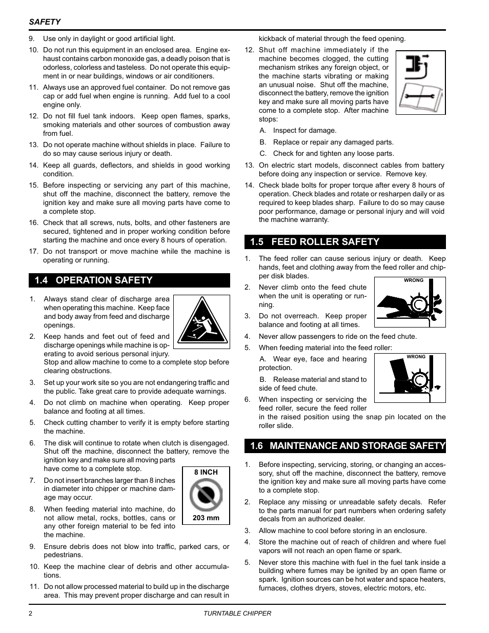 4 operation safety, 5 feed roller safety, 6 maintenance and storage safety | Echo 76824 Owners Manual v.3 User Manual | Page 6 / 32