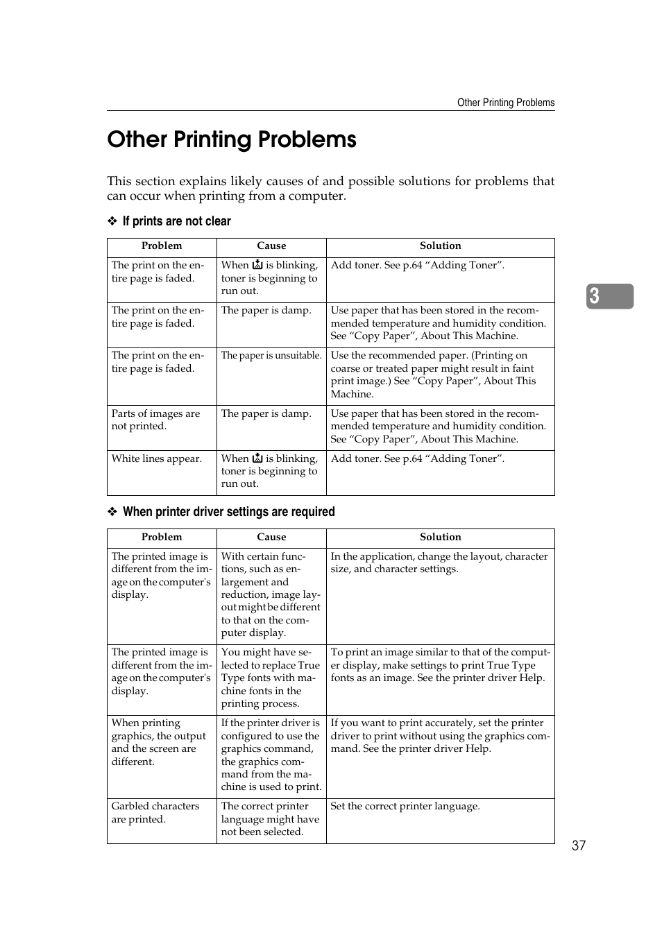 Other printing problems, 3other printing problems | Ricoh Aficio MP W2400 User Manual | Page 43 / 92