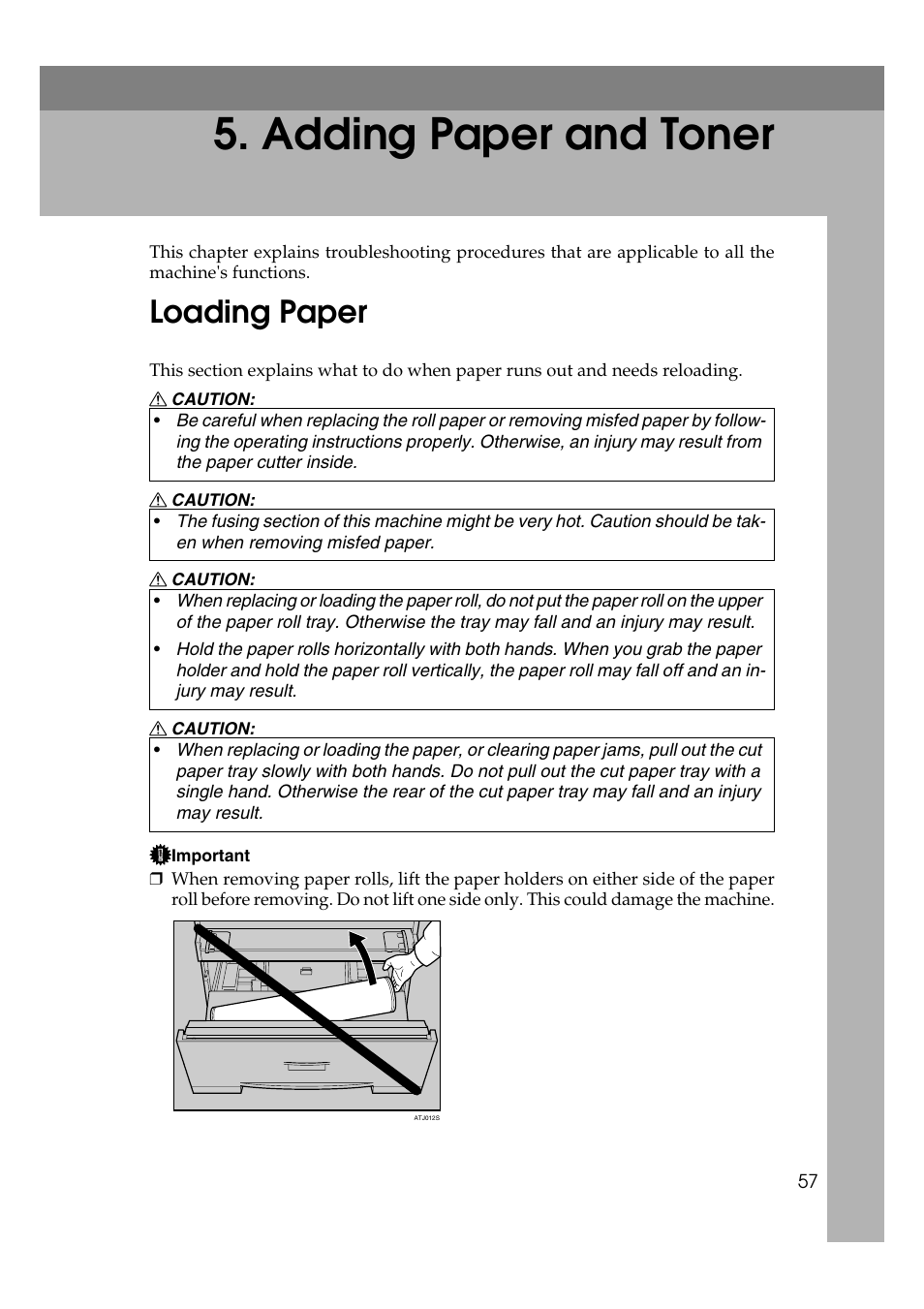  adding paper and toner, Loading paper, Adding paper and toner | P.57 “loading paper | Ricoh Aficio MP W2400 User Manual | Page 63 / 92