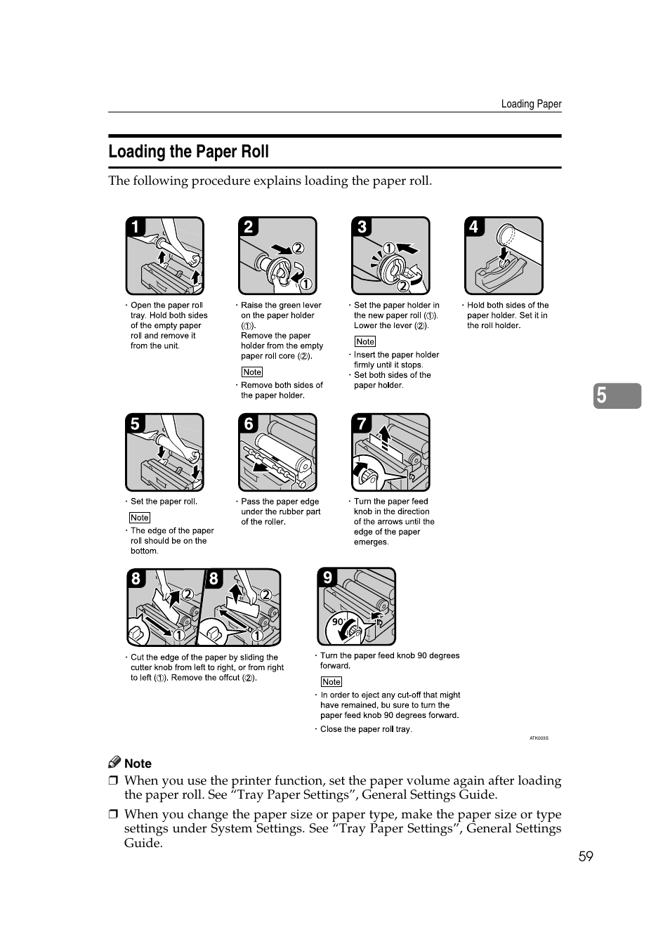 Loading the paper roll | Ricoh Aficio MP W2400 User Manual | Page 65 / 92