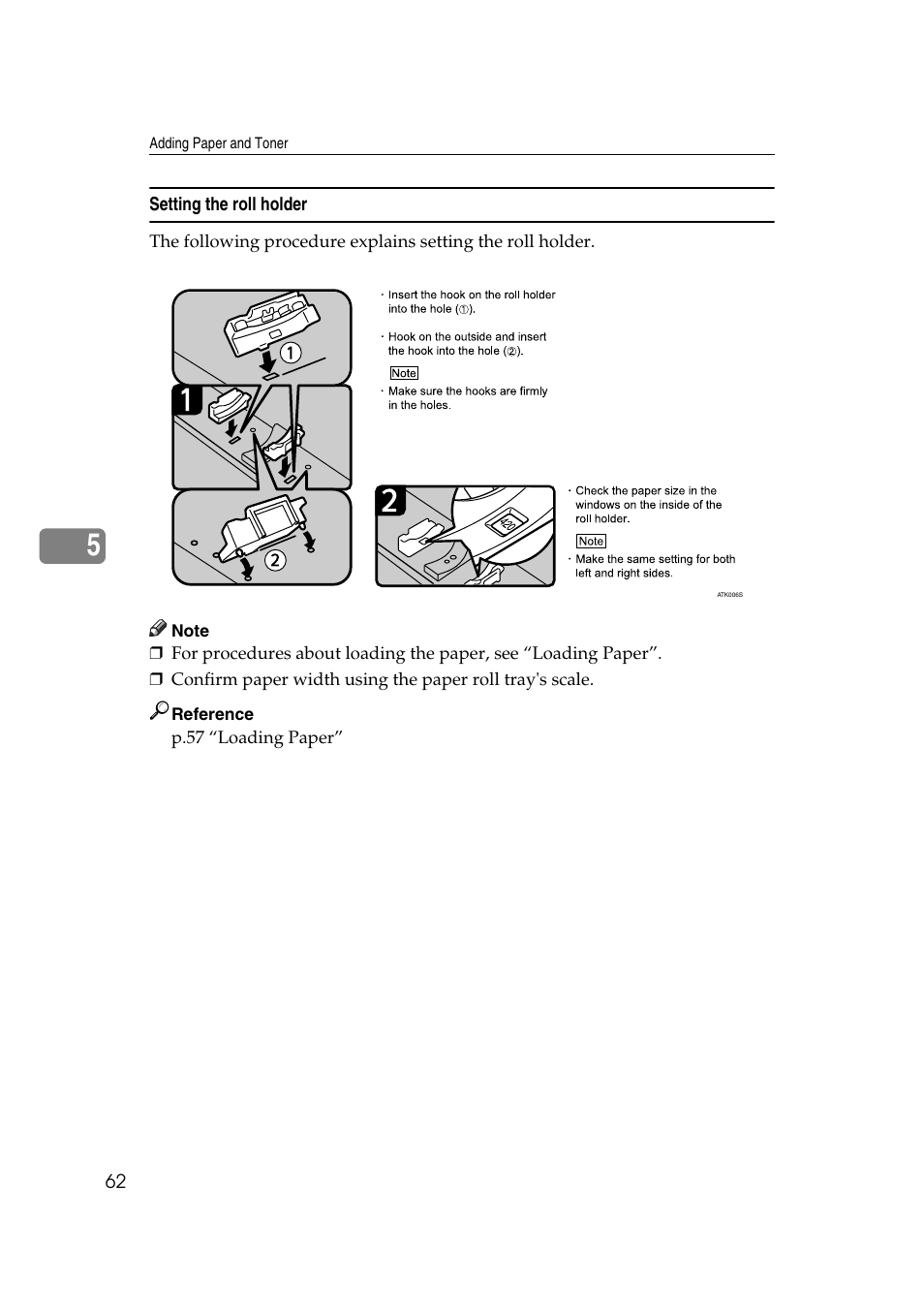 Setting the roll holder | Ricoh Aficio MP W2400 User Manual | Page 68 / 92