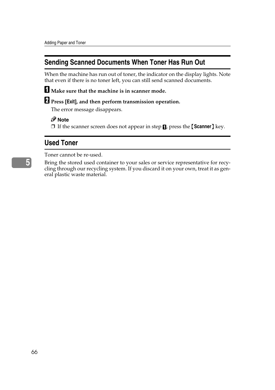 Sending scanned documents when toner has run out, Used toner | Ricoh Aficio MP W2400 User Manual | Page 72 / 92