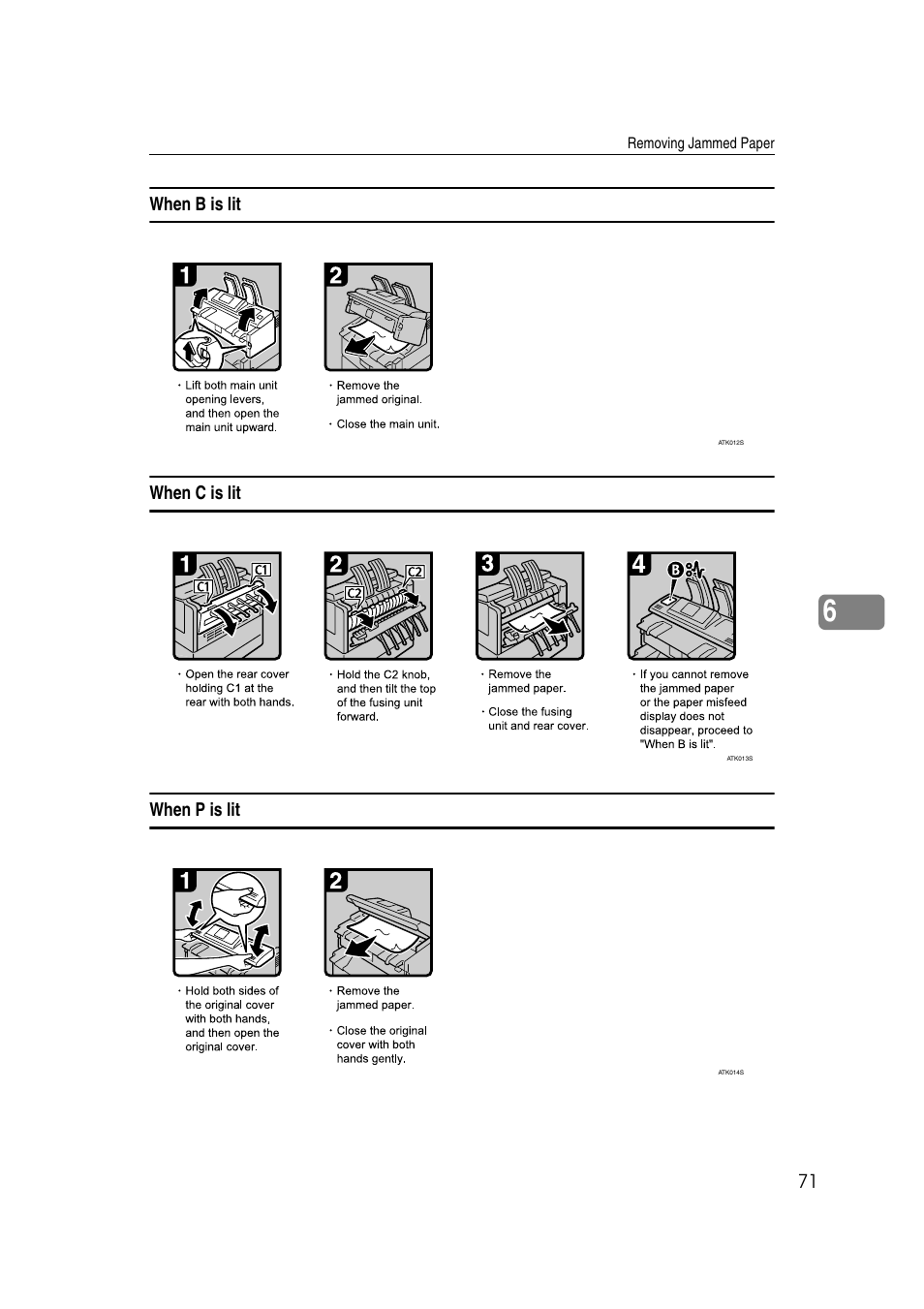 When b is lit, When c is lit, When p is lit | Ricoh Aficio MP W2400 User Manual | Page 77 / 92
