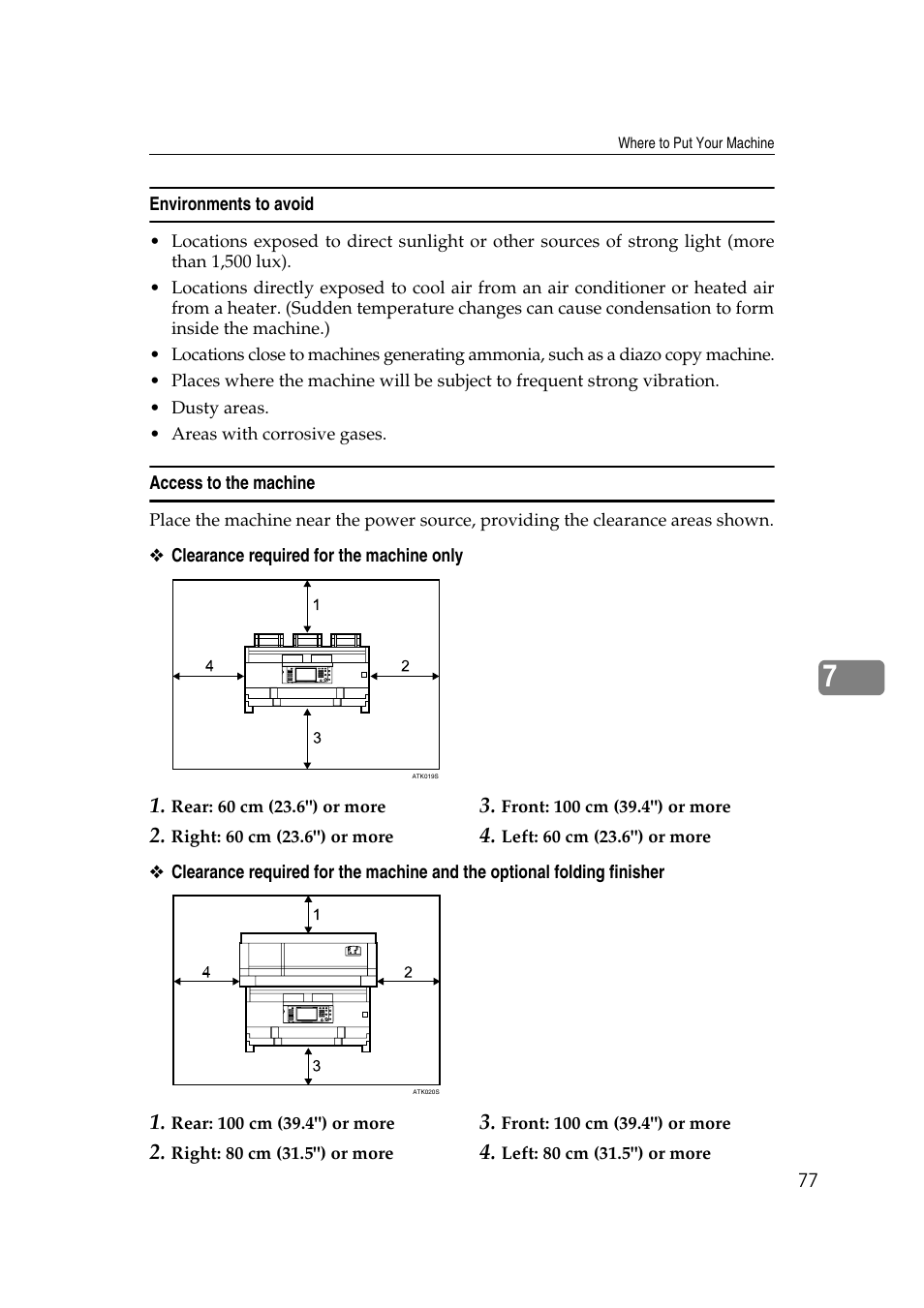 Environments to avoid, Access to the machine | Ricoh Aficio MP W2400 User Manual | Page 83 / 92