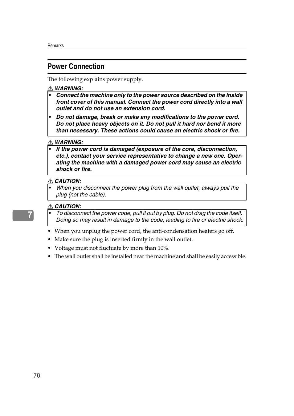 Power connection | Ricoh Aficio MP W2400 User Manual | Page 84 / 92