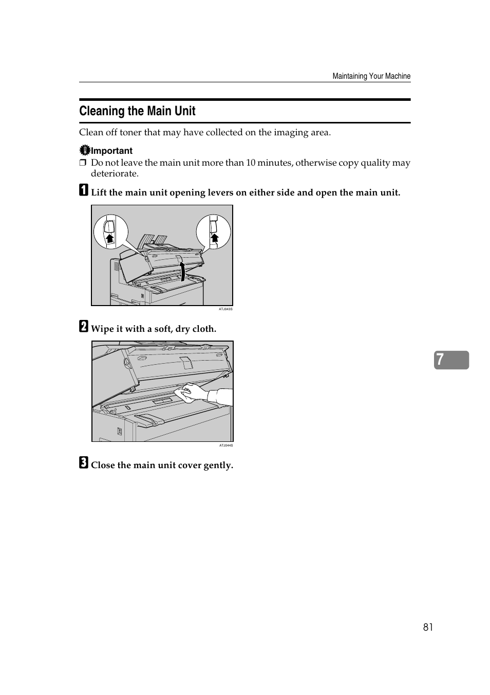 Cleaning the main unit | Ricoh Aficio MP W2400 User Manual | Page 87 / 92