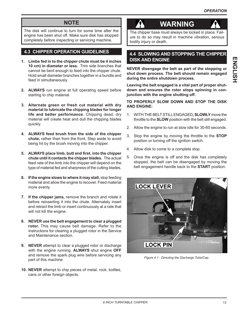 5 operating the chipper, Warning, English | Echo CH8720iH Owners Manual v.2 User Manual | Page 17 / 37