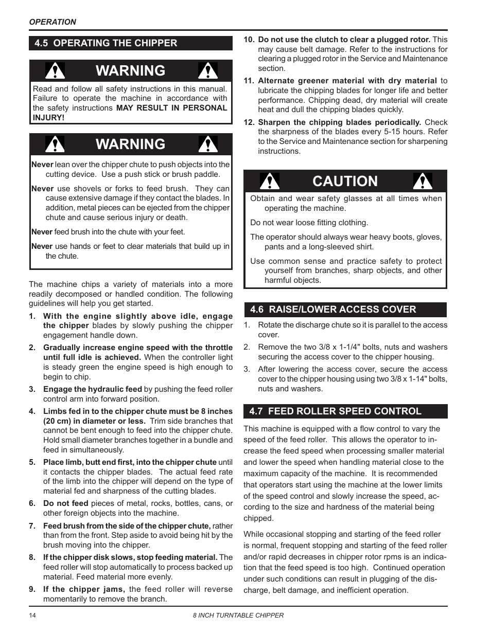 Warning, Caution | Echo CH8720iH Owners Manual v.2 User Manual | Page 18 / 37