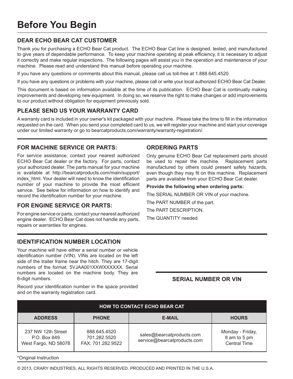 Before you begin | Echo CH8720iH Owners Manual v.2 User Manual | Page 2 / 37