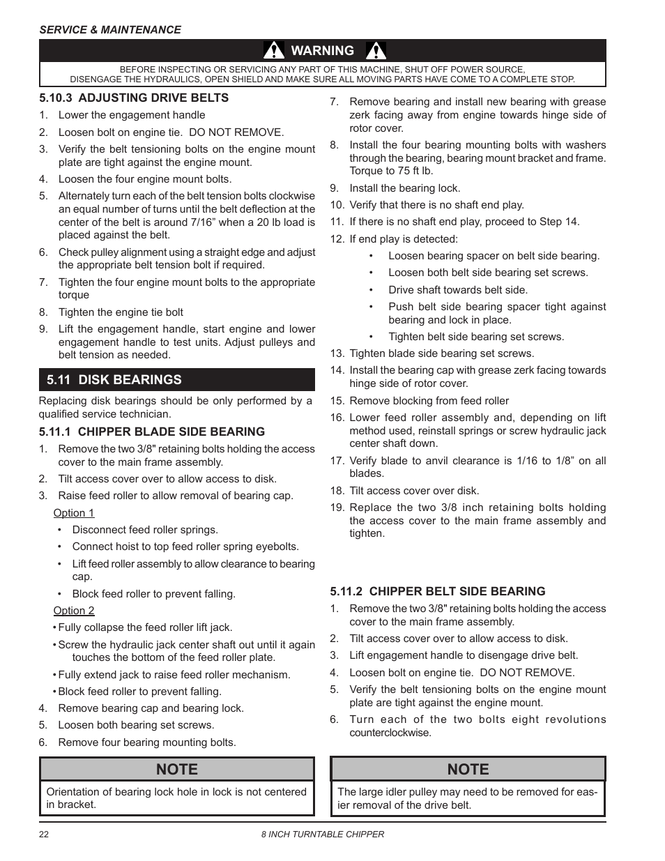 3 adjusting drive belts, 11 disk bearings, 1 chipper blade side bearing | 2 chipper belt side bearing | Echo CH8720iH Owners Manual v.2 User Manual | Page 26 / 37