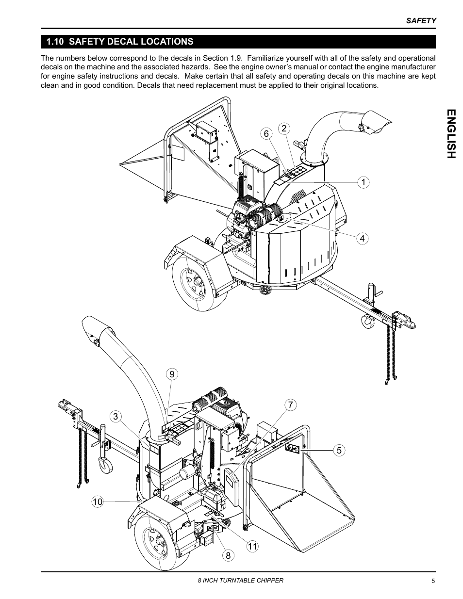 10 safety decal locations, English | Echo CH8720iH Owners Manual v.1 User Manual | Page 9 / 35