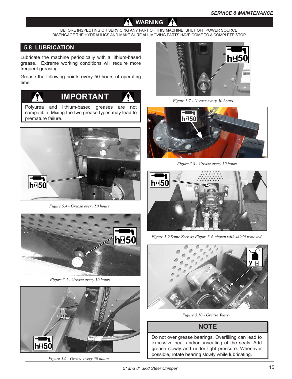 8 lubrication, 50 h, Important | Echo CH500H Owners Manual v.3 User Manual | Page 19 / 24