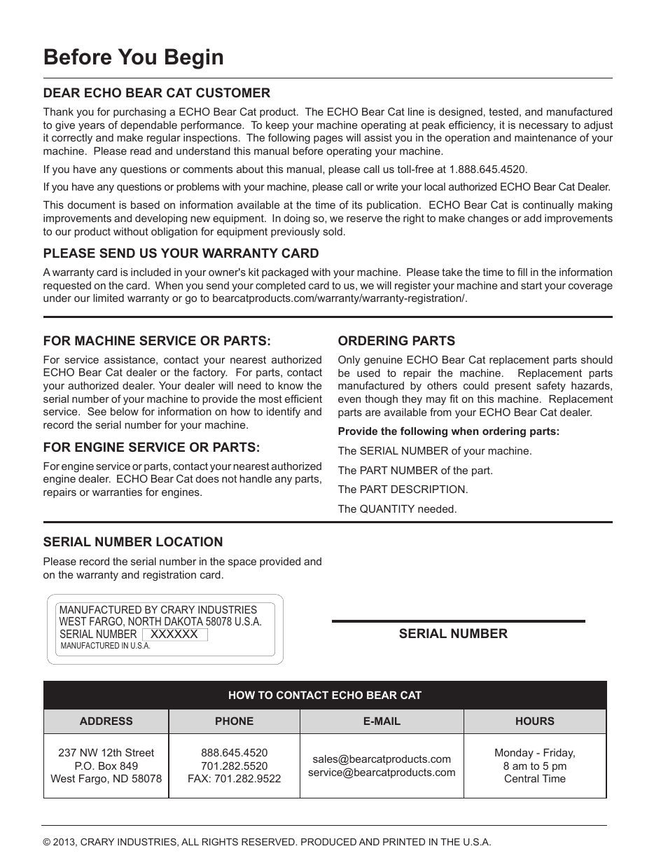 Before you begin | Echo CH500H Owners Manual v.3 User Manual | Page 2 / 24