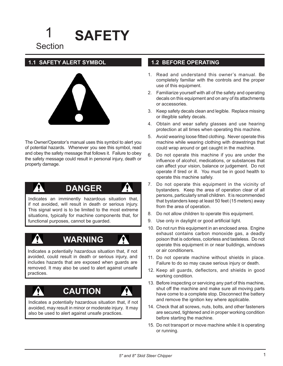 Safety, 1 safety alert symbol, 2 before operating | 1 safety alert symbol 1.2 before operating, Danger, Warning, Caution | Echo CH500H Owners Manual v.3 User Manual | Page 5 / 24