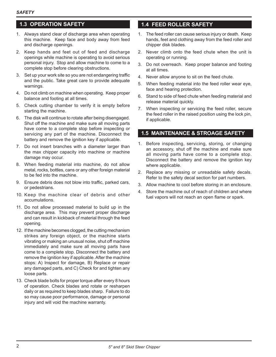 3 operation safety, 4 feed roller safety, 5 maintenance & stroage safety | Echo CH500H Owners Manual v.3 User Manual | Page 6 / 24