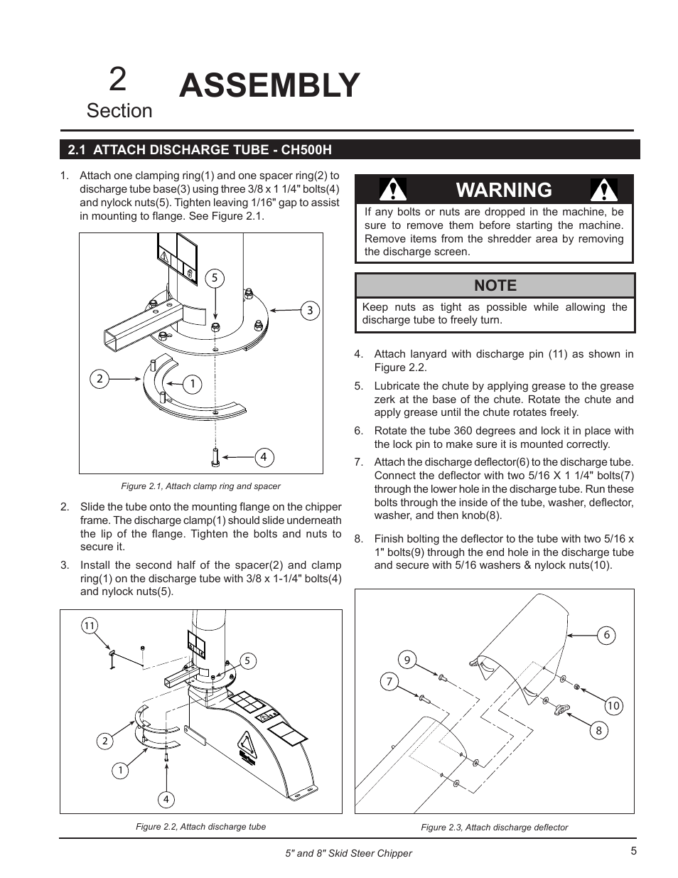Assembly, 1 attach discharge tube - ch500h, Assembly 2 | Warning | Echo CH500H Owners Manual v.3 User Manual | Page 9 / 24