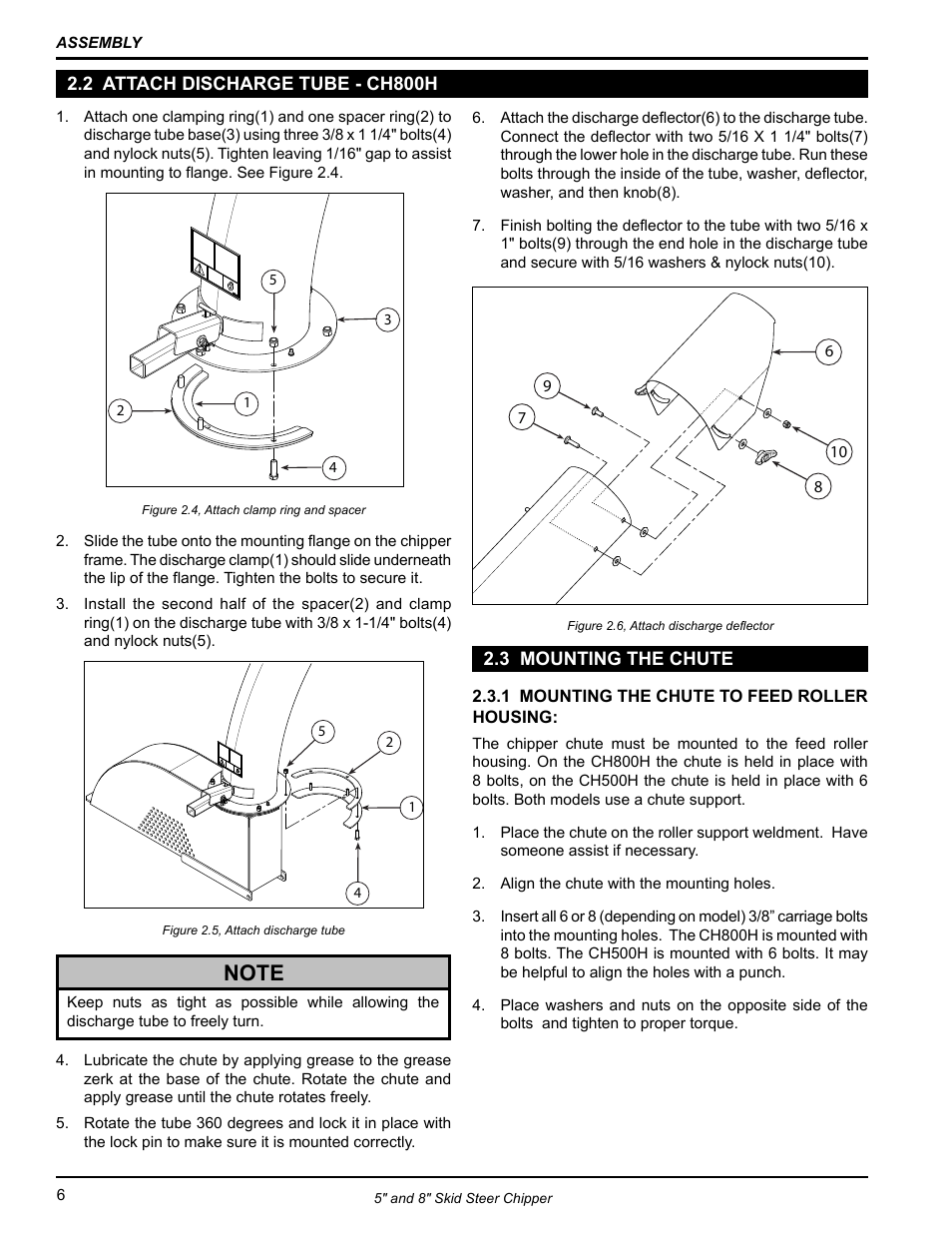 2 attach discharge tube - ch800h, 3 mounting the chute | Echo CH500H Owners Manual v.2 User Manual | Page 10 / 24