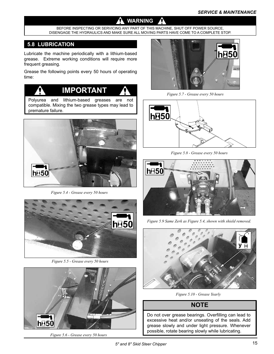 8 lubrication, 50 h 50 h, Important | Echo CH500H Owners Manual v.2 User Manual | Page 19 / 24