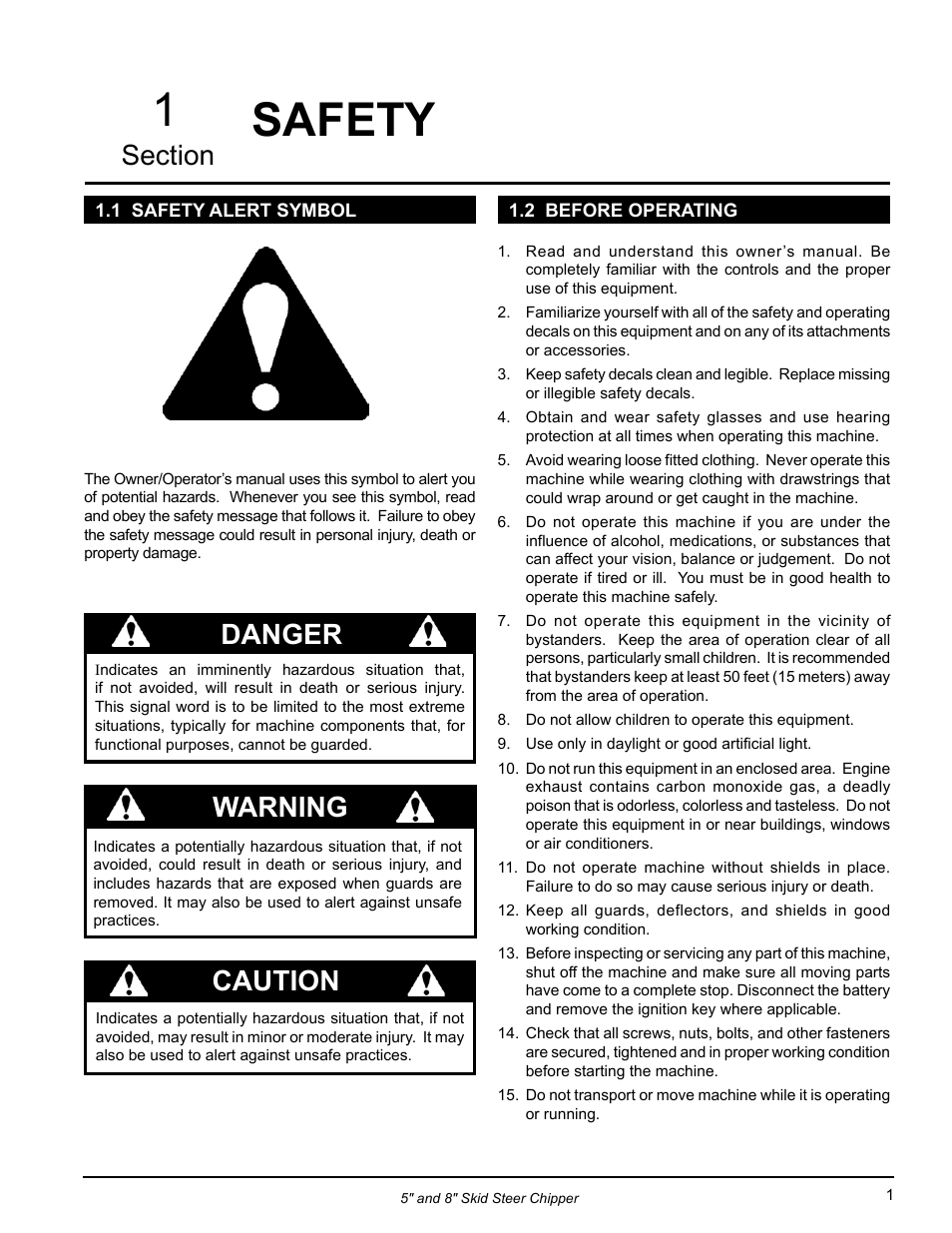 Safety, 1 safety alert symbol, 2 before operating | 1 safety alert symbol 1.2 before operating, Danger, Warning, Caution | Echo CH500H Owners Manual v.2 User Manual | Page 5 / 24