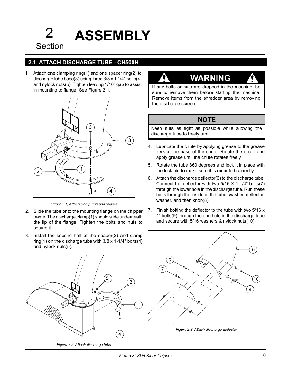 Assembly, 1 attach discharge tube - ch500h, Assembly 2 | Warning | Echo CH500H Owners Manual v.2 User Manual | Page 9 / 24