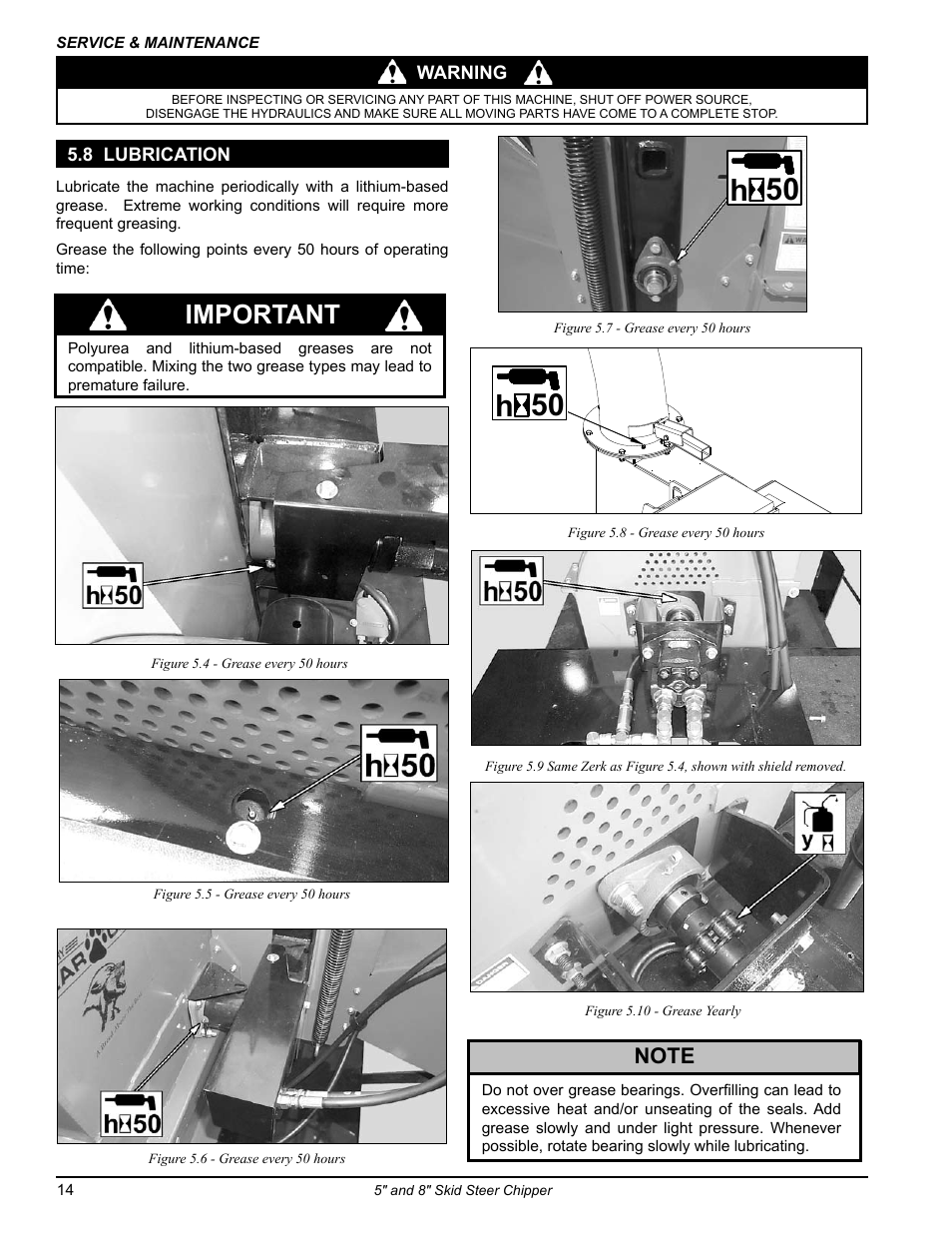 8 lubrication, 50 h 50 h, Important | Echo CH500H Owners Manual v.1 User Manual | Page 18 / 24