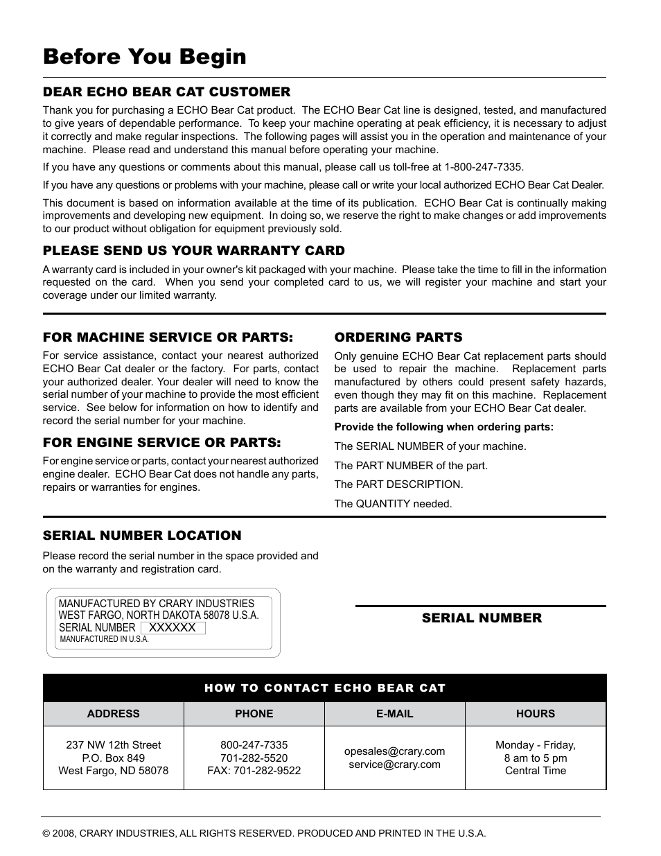 Before you begin | Echo CH500H Owners Manual v.1 User Manual | Page 2 / 24