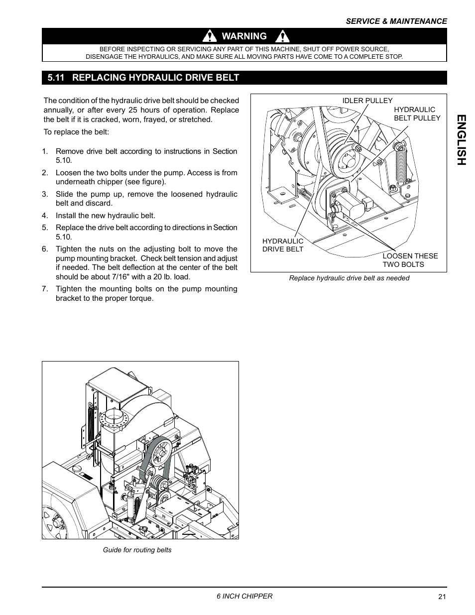 11 replacing hydraulic drive belt, English | Echo CH611DH Owners Manual v.4 User Manual | Page 25 / 39