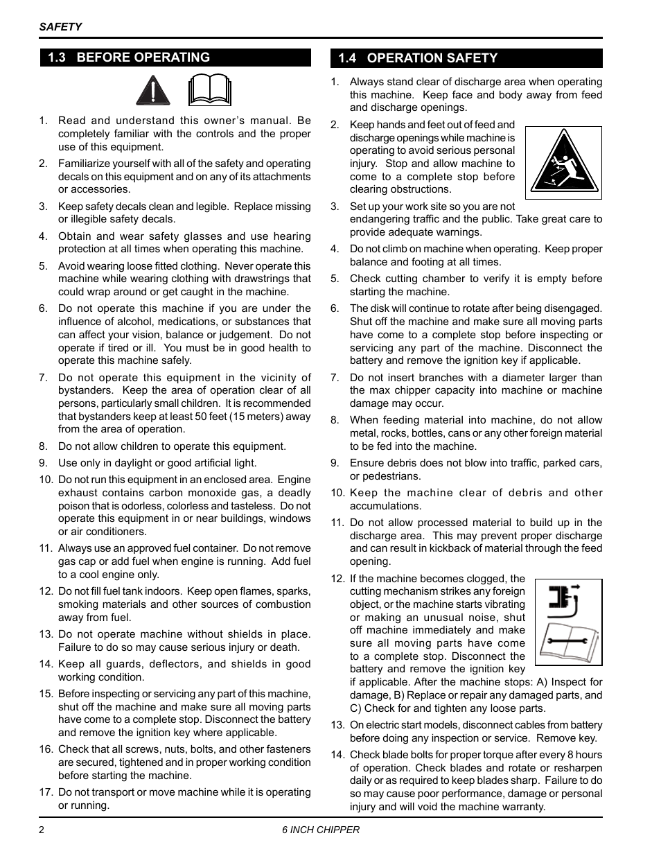 3 before operating, 4 operation safety, 3 before operating 1.4 operation safety | Echo CH611DH Owners Manual v.4 User Manual | Page 6 / 39